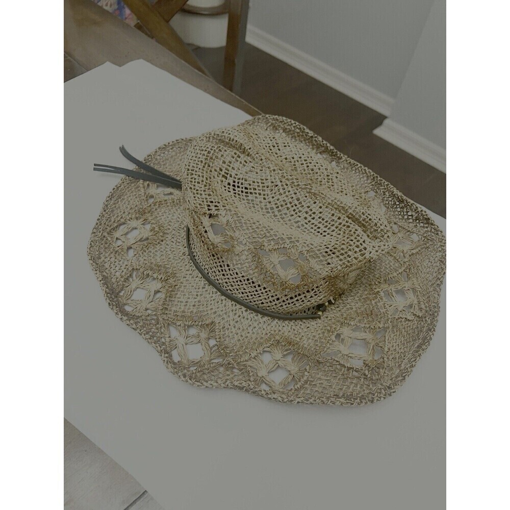Vintage Sedona Hats Natural Raffia Straw Cowboy Cowgirl Farm Rodeo Beaded Y2K S